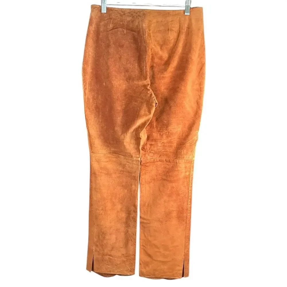 Kay Unger New York Camel Brown Straight Leg Western 100% Sueded Leather Size 10
